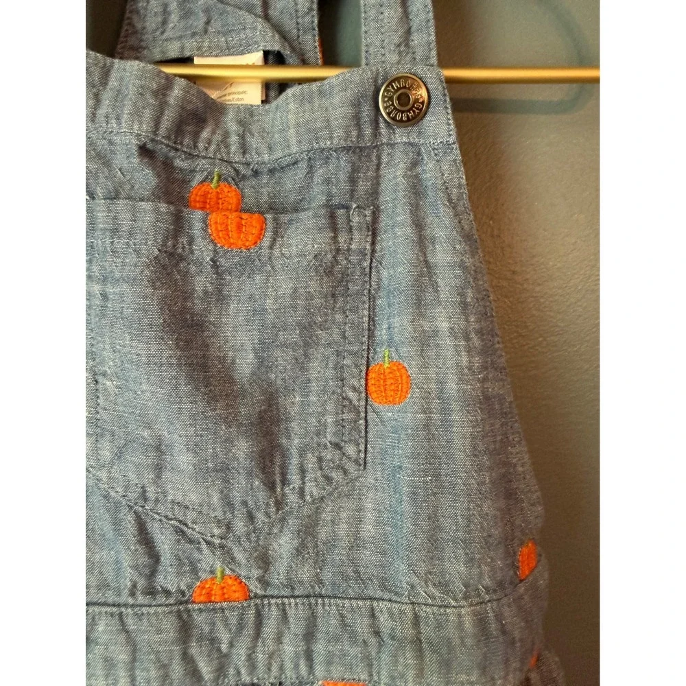 Gymboree Girls Blue Chambray Pumpkin Embroidered Tiered Jumper Dress 4T Fall